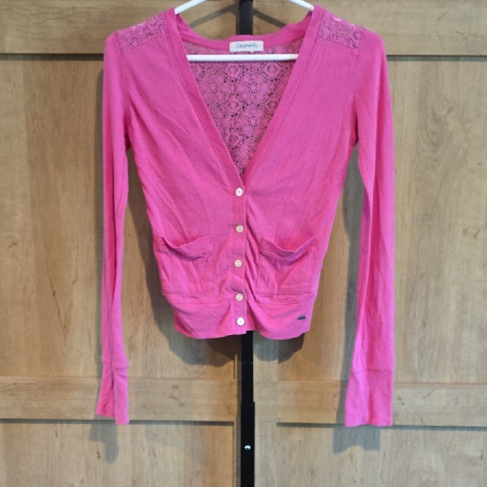 (J41) Aeropostale Pink Lace-Back Cardigan